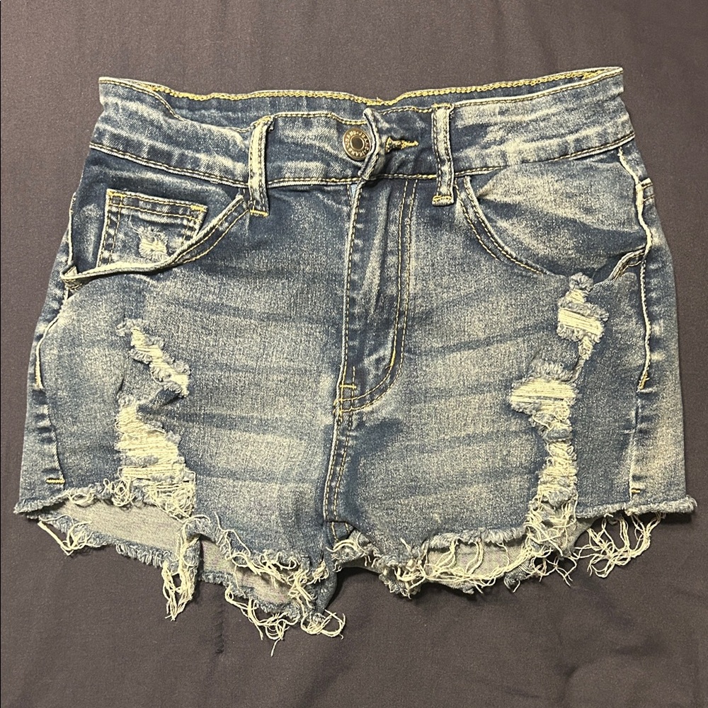 SHEIN Blue Distressed Jean Shorts